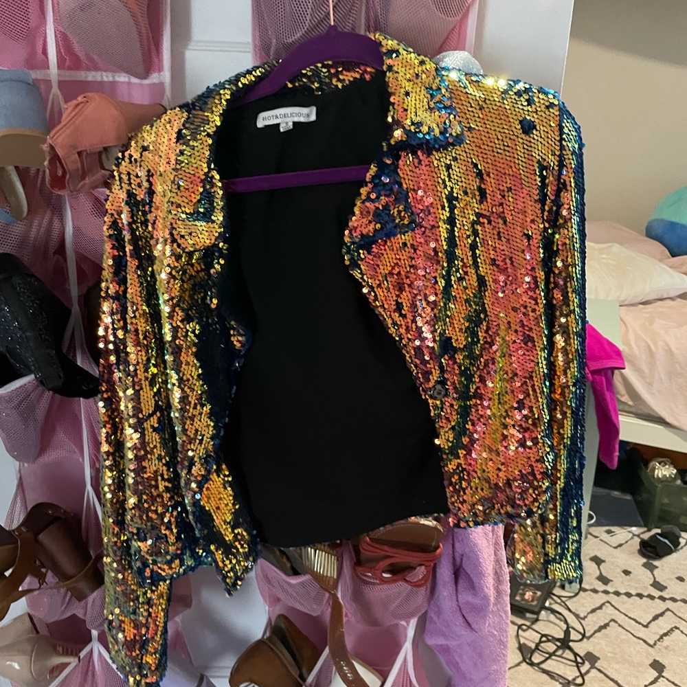 Hot & Delicious Iridescent Sequin Blazer Jacket Dollskill